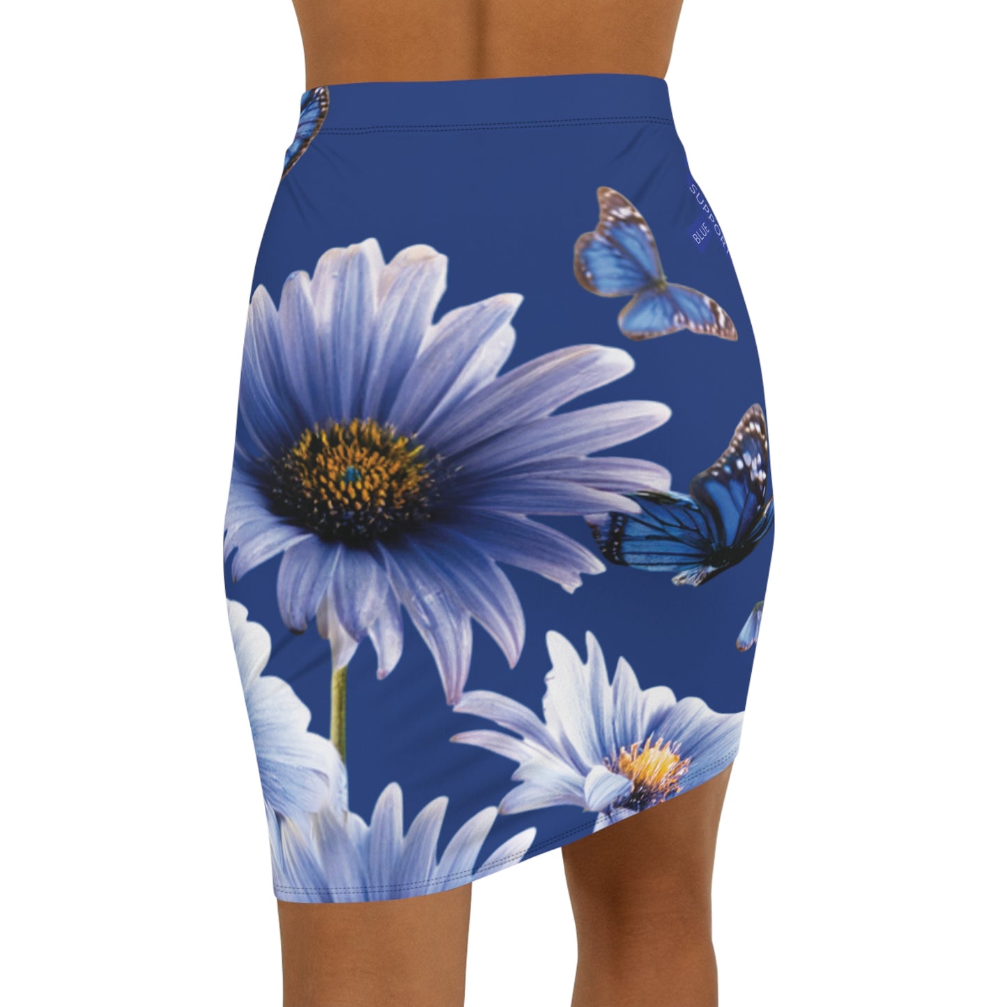 I SUPPORT BLUE -Mid-Waist Pencil Skirt