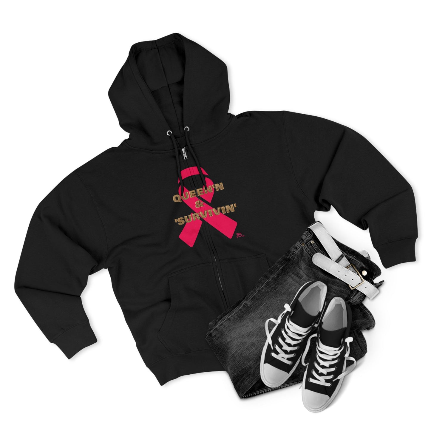 QUEEN'N & 'SURVIVIN' - PINK -Unisex Zip Hoodie