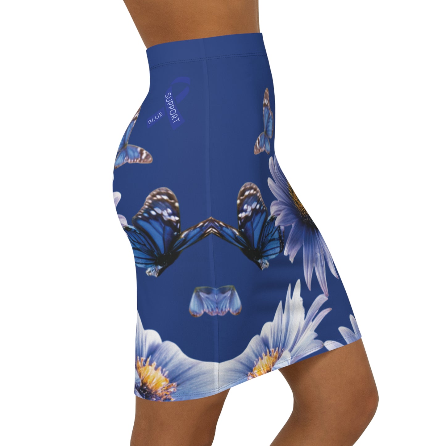 I SUPPORT BLUE -Mid-Waist Pencil Skirt