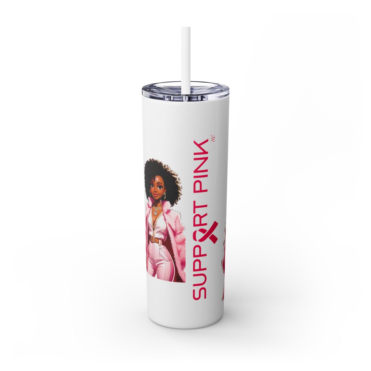 SUPPORT PINK - Skinny Tumbler with Straw, 20oz
