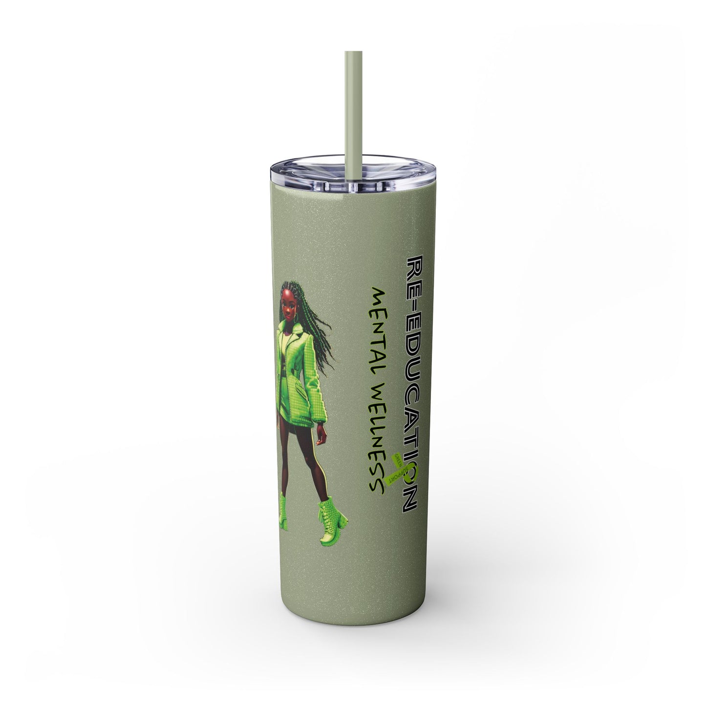 I SUPPORT GREEN - Skinny Tumbler with Straw, 20oz