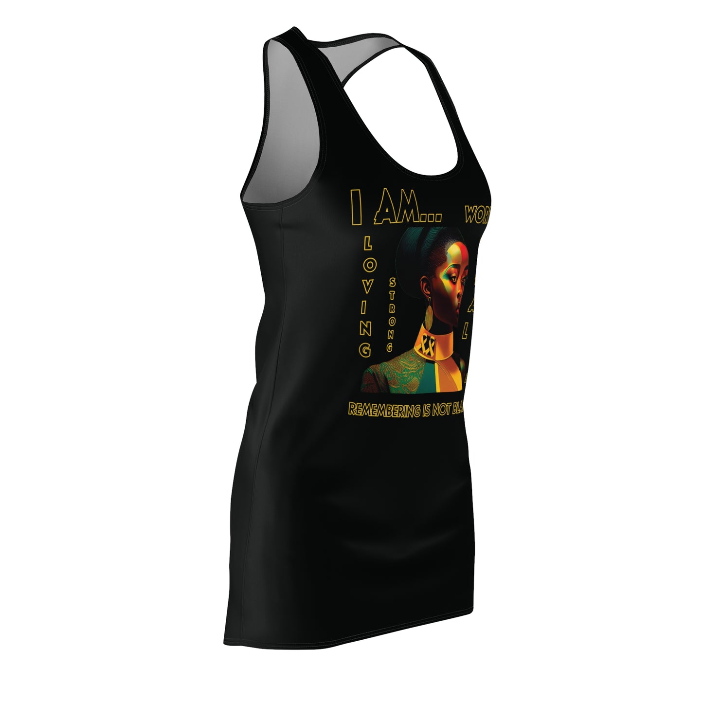 "I AM" Women's Cut & Sew Racerback Dress (AOP)
