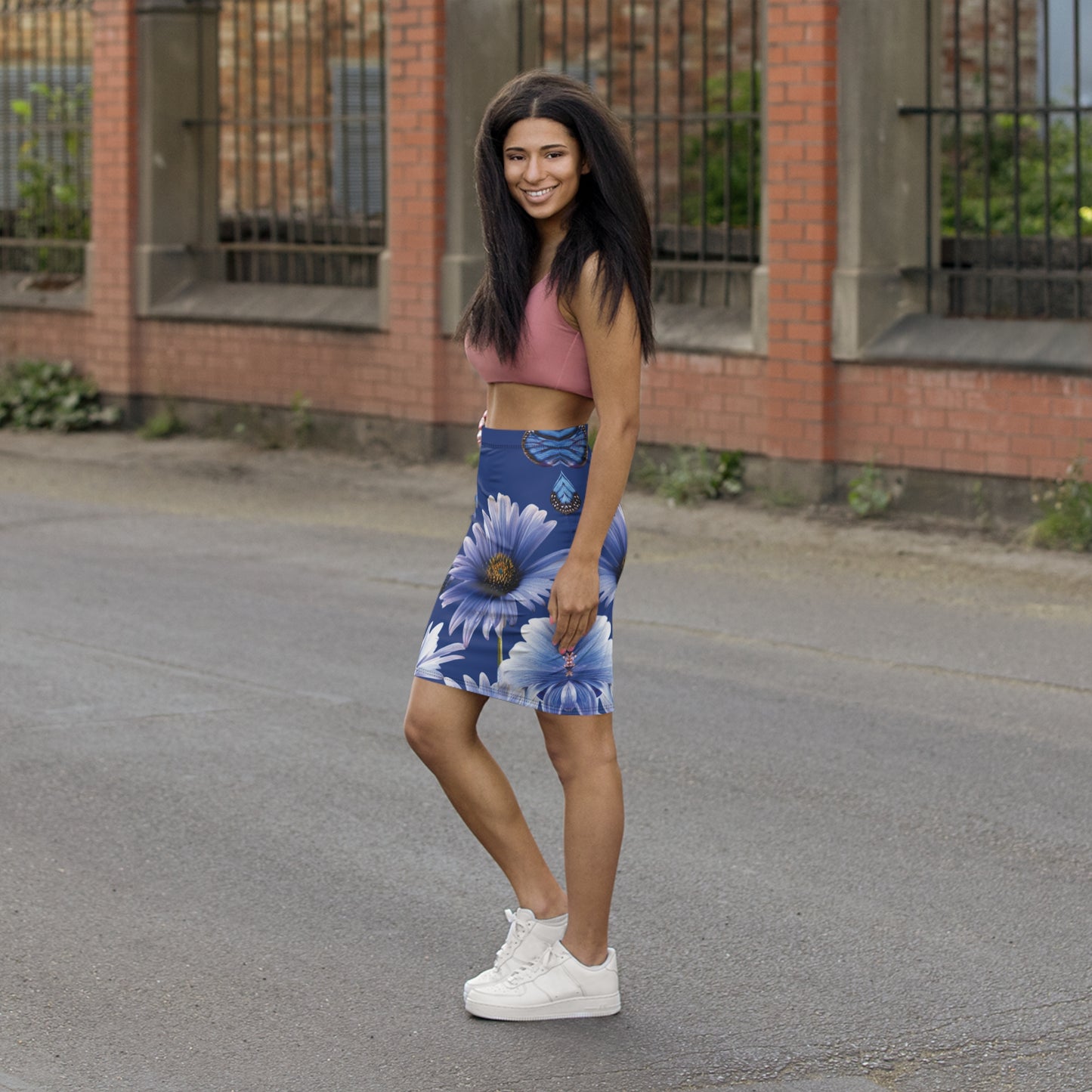 I SUPPORT BLUE -Mid-Waist Pencil Skirt