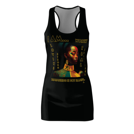 "I AM" Women's Cut & Sew Racerback Dress (AOP)