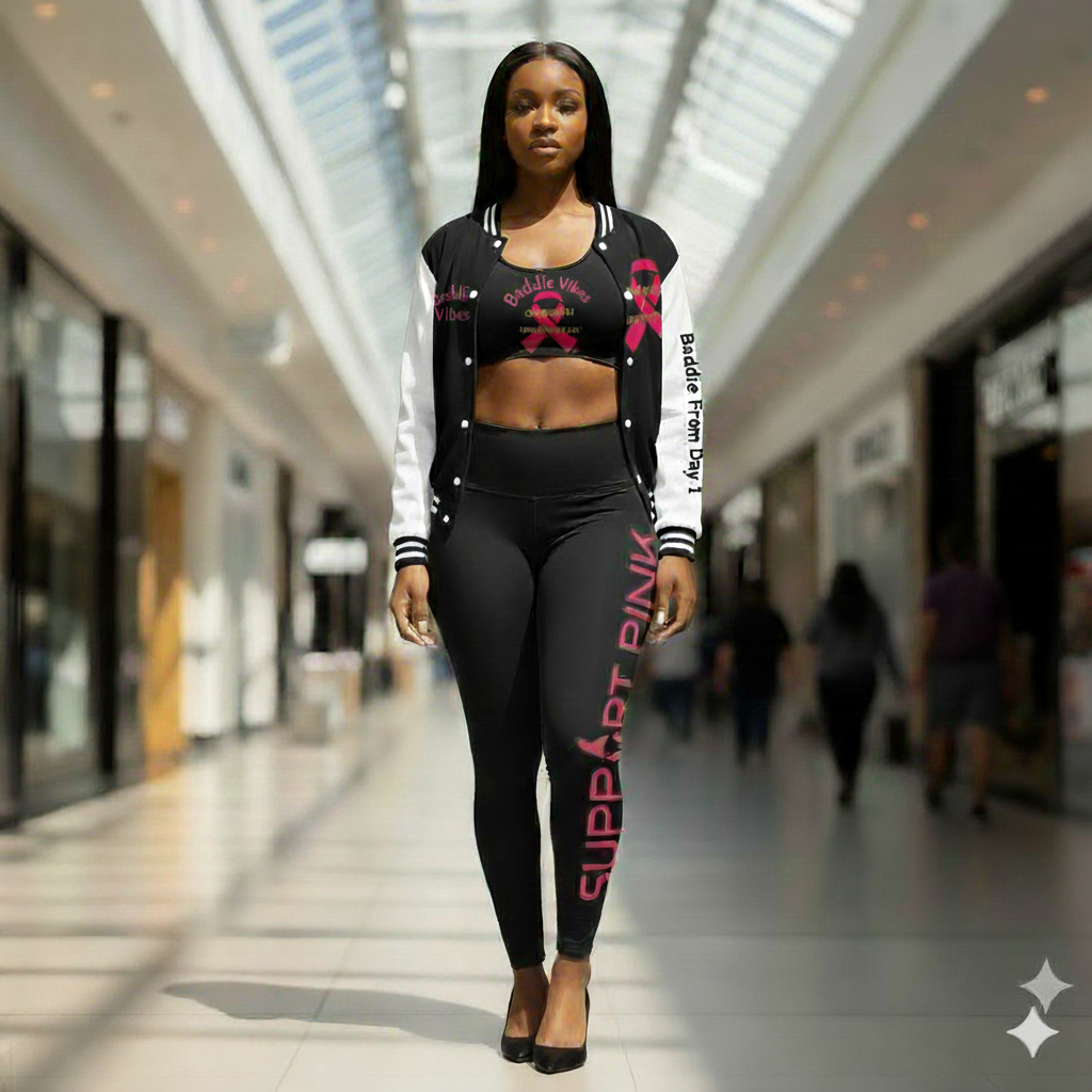 Support Pink : Baddie Vibes Sports Bra, Motivational  Workout Top, Fitness Wear, Breast Cancer Awareness