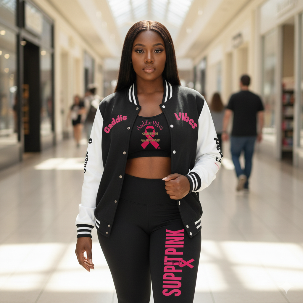 Support Pink : Baddie Vibes Sports Bra, Motivational  Workout Top, Fitness Wear, Breast Cancer Awareness